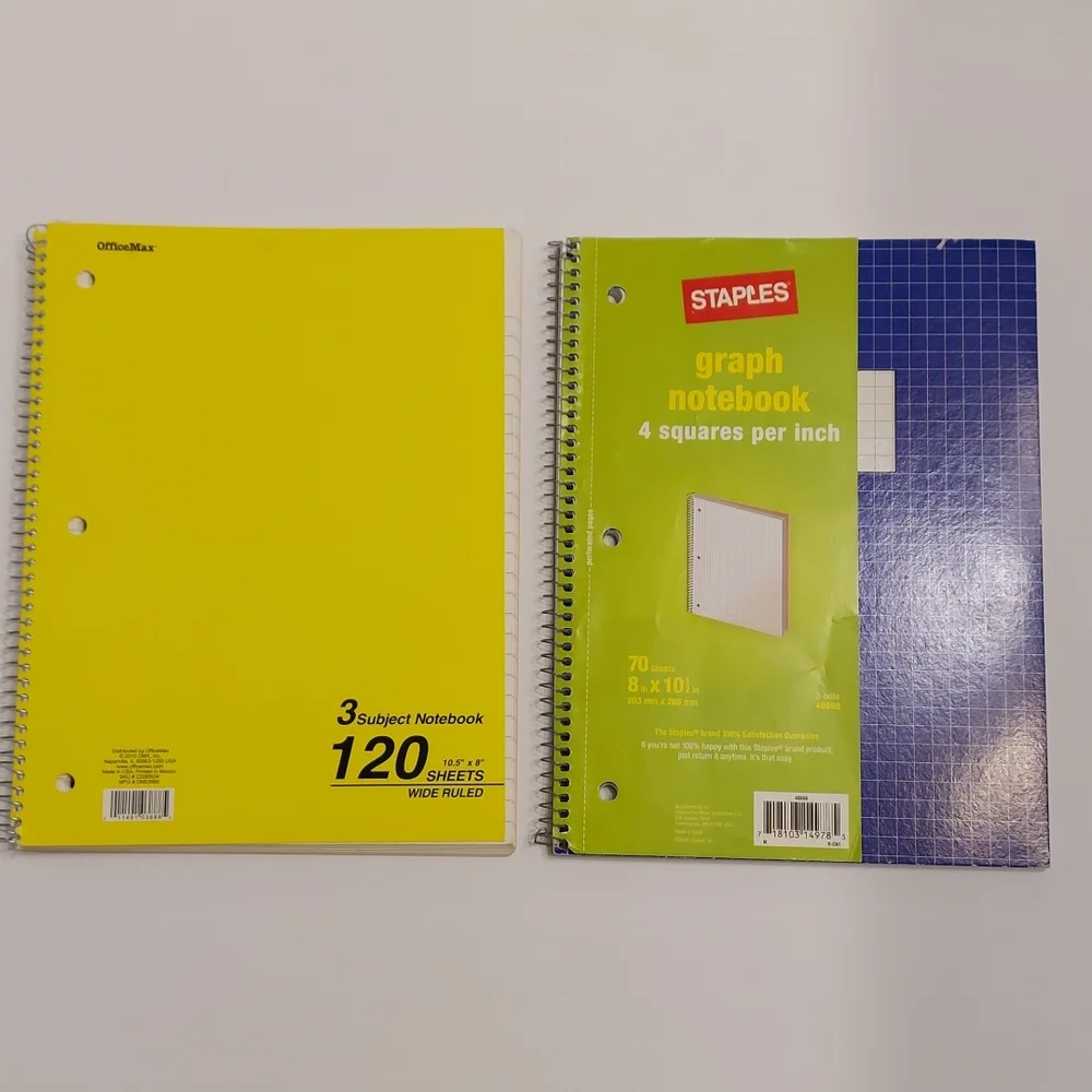 OfficeMax 3 Subject and Staples Graph Ruled Spiral Notebooks